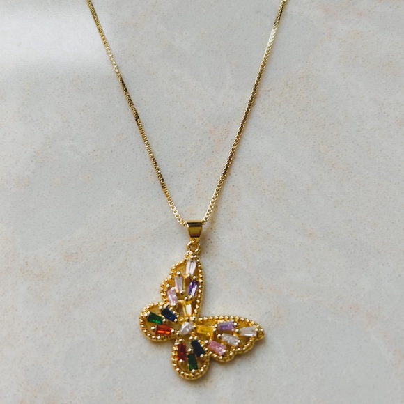 🎉HP🎉CZ Rainbow Butterfly Necklace | 14k Gold Filled - Picture 6 of 6